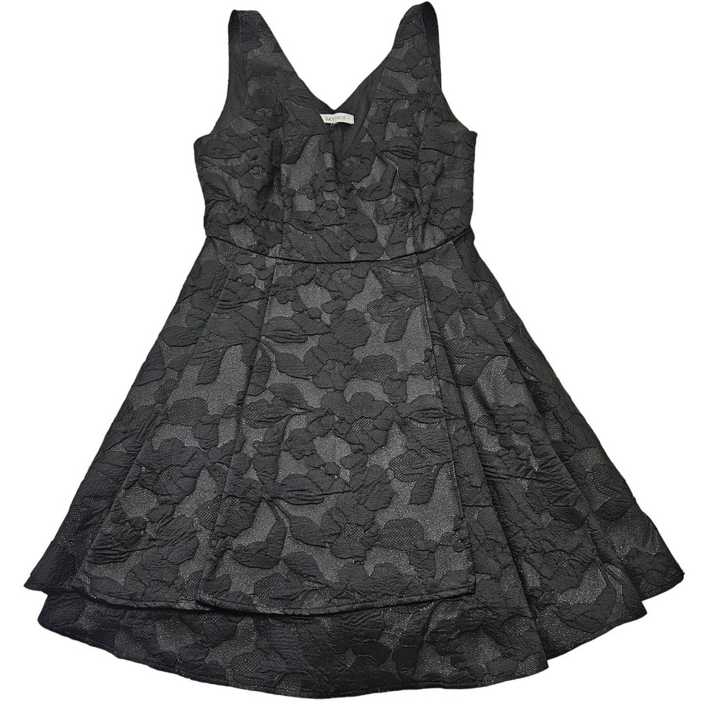Lucy Paris Black Floral Sparkly V-neck Sleeveless Fit & Flare Dress. Size M